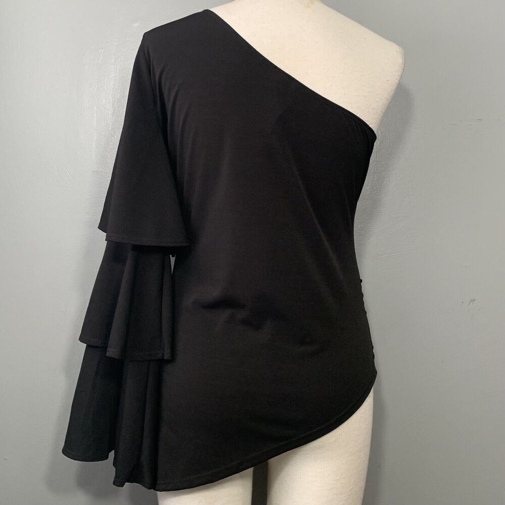 NY Collection One Shoulder Top Size Medium Black Whimsigoth Party Avant Garde - Picture 4 of 7